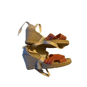 Pima 2 wedge espadrille ankle wrap pink multicolor polkadot sandals size